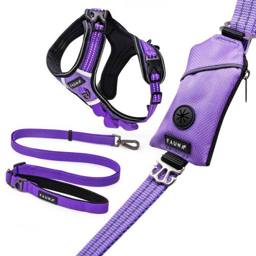 Bild von Fauna® Purple Dog Harness, Lead & Poop Bag Holder M/L Set-Large