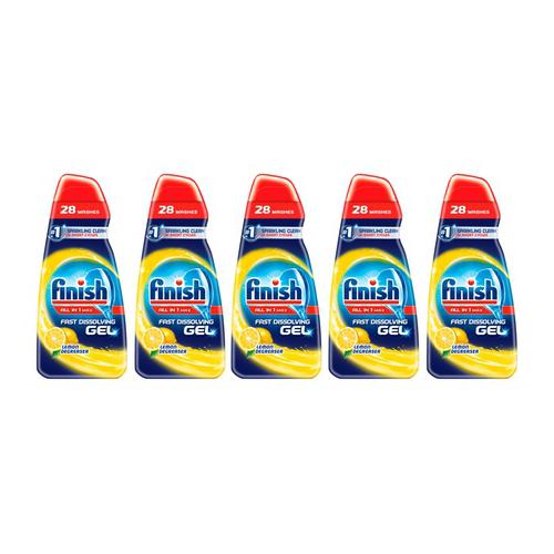 Bild von Five-Pack of Finish All-in-One Max Dishwasher Degreaser Fast Dissolving Gel Lemon 700ml