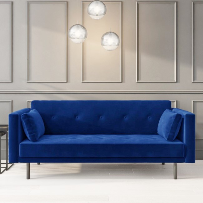 Bild von Velvet Sofa Bed in Navy Blue with Buttons- Seats 3 – Rory