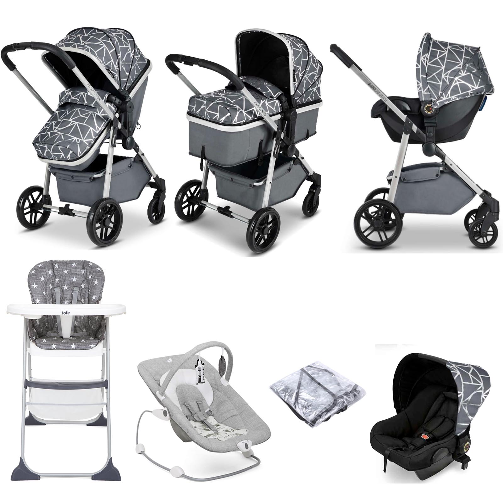 Bild von Ickle Bubba Moon 3 in 1 (Silver Chassis) Everything You Need Travel System Bundle – Sparkle